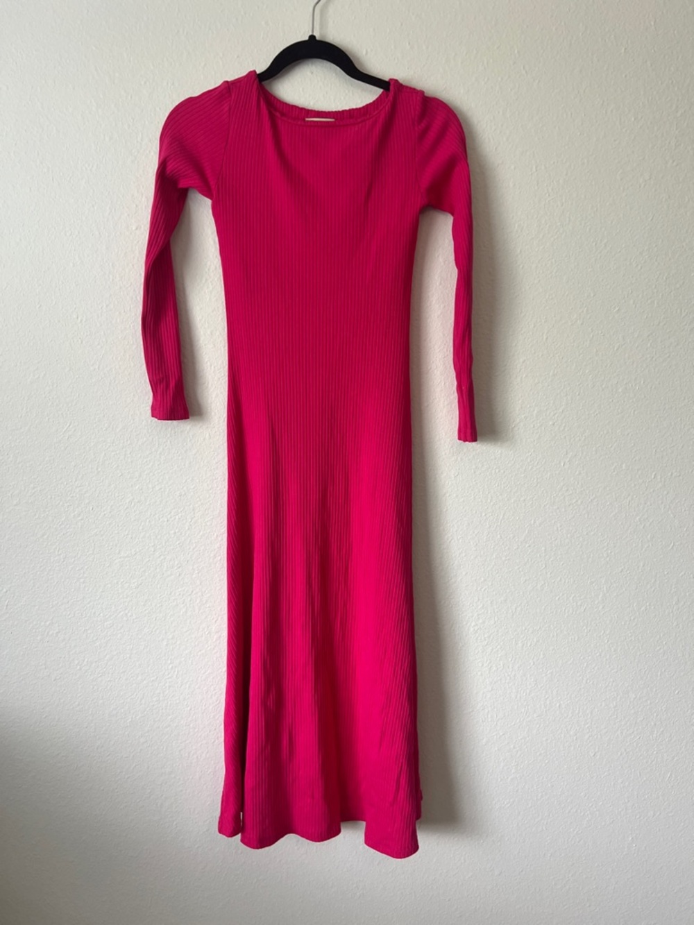 Farm Rio Hot Pink Ribbed Long Sleeve Maxi Dress Fucshia small
